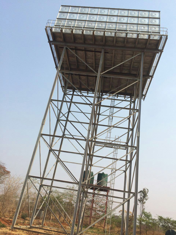 Galvanized steel water tank with tower